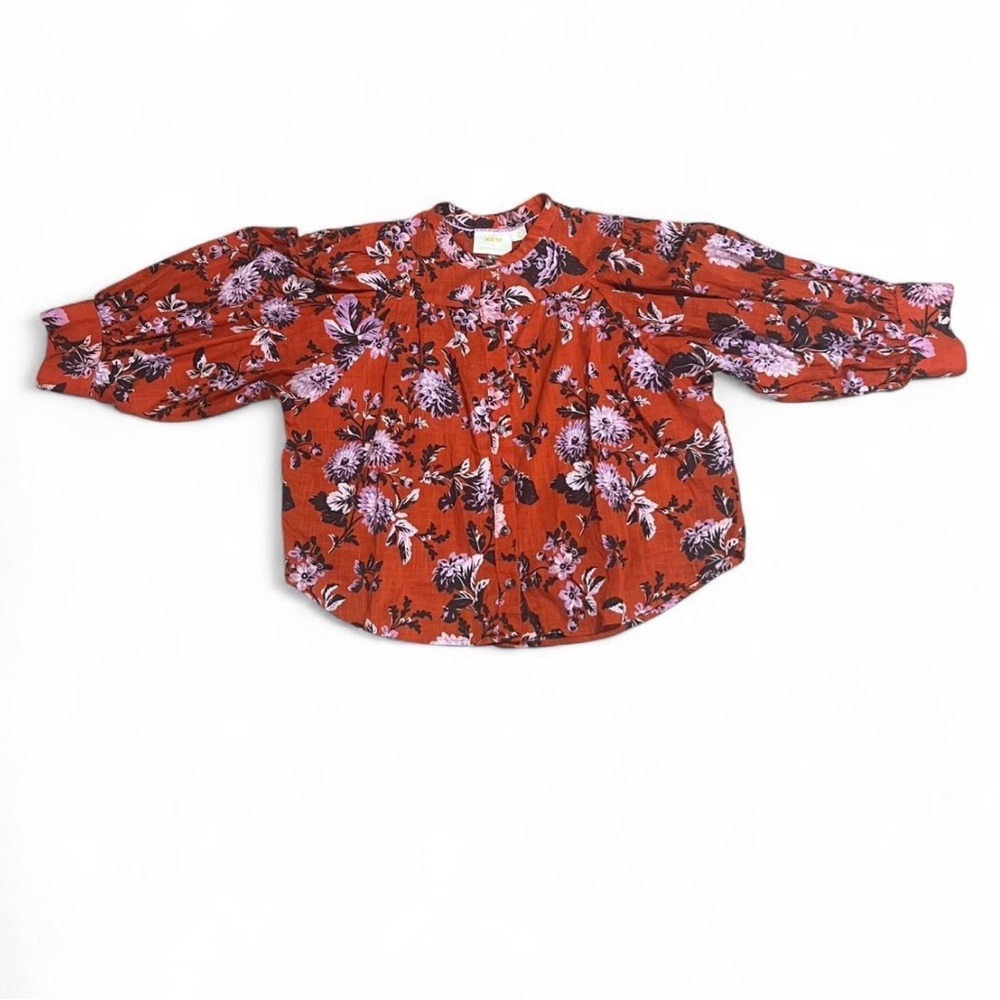 Maeve by Anthropology Femme Floral Button Up Top Size SP Vibrant Colorful Boho